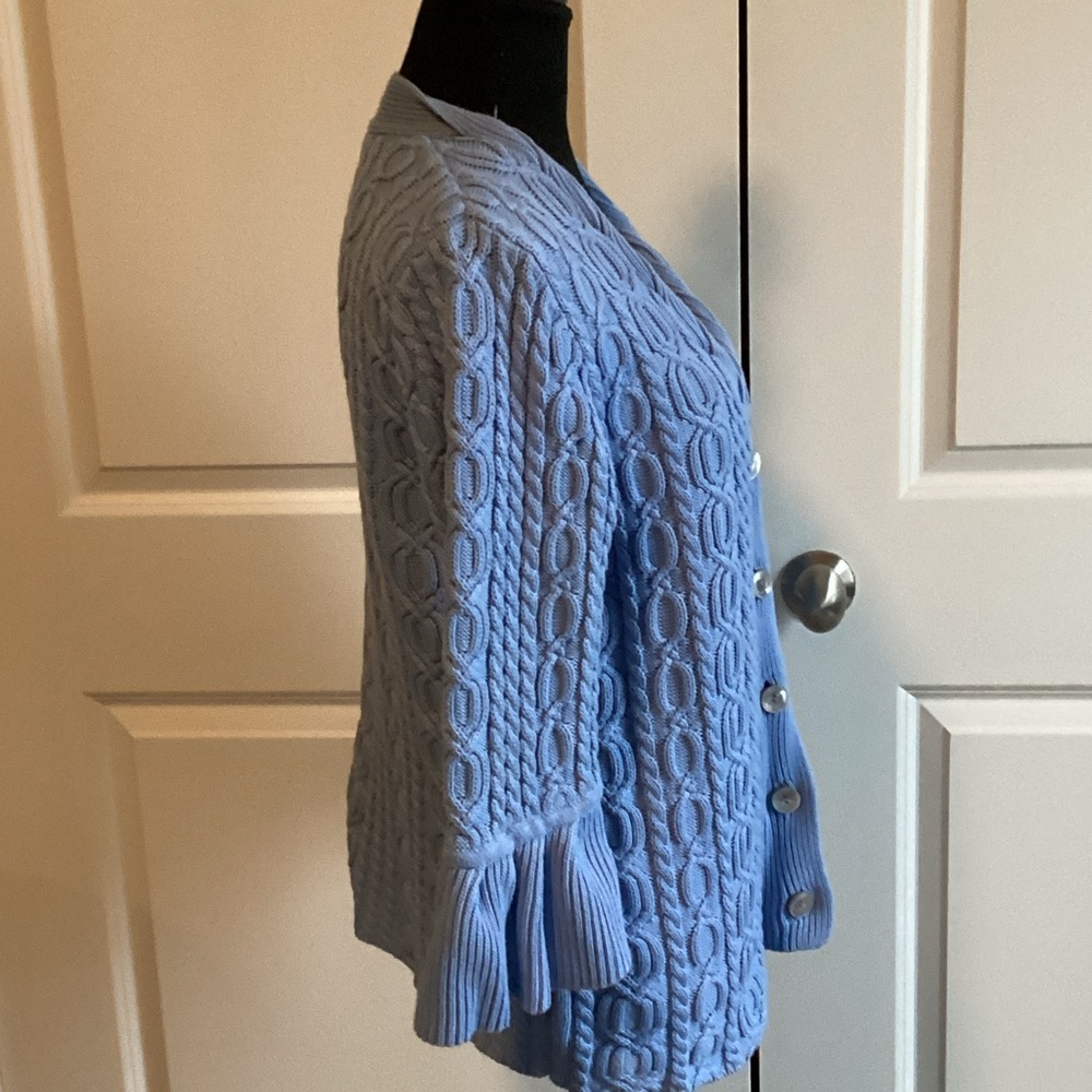 J. Jill Sky Blue Cable Knit Cardigan Size Medium - Picture 4 of 5